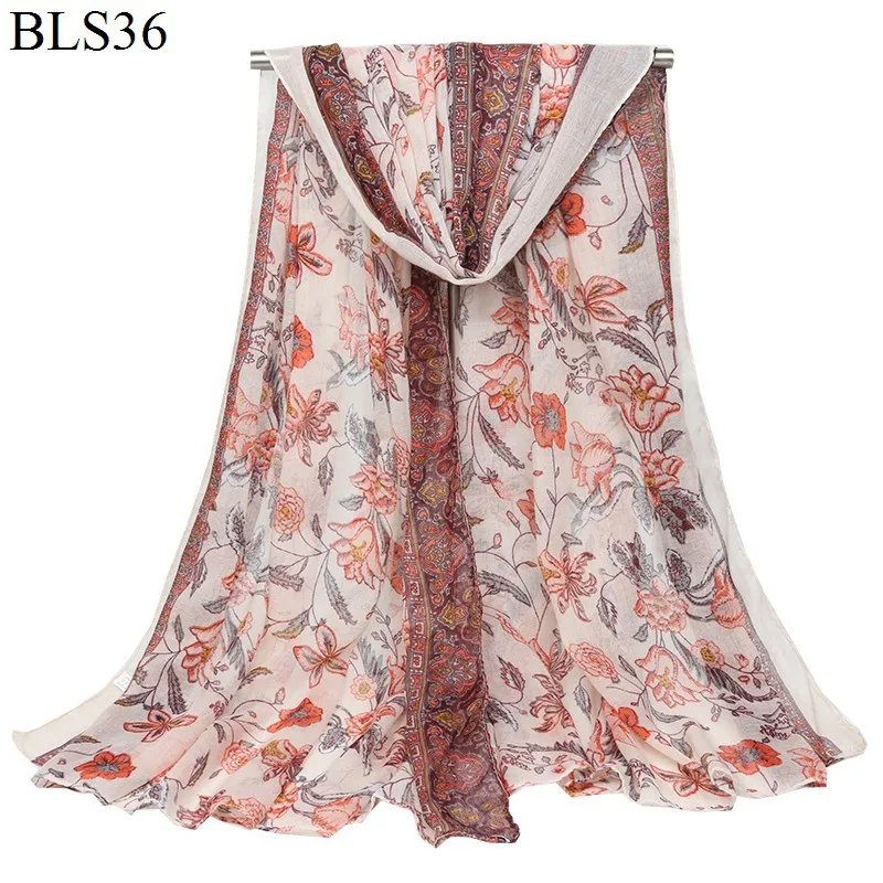 Печатный синий и белый фарфор тонкий длинный шарф из вискозы хиджаб для