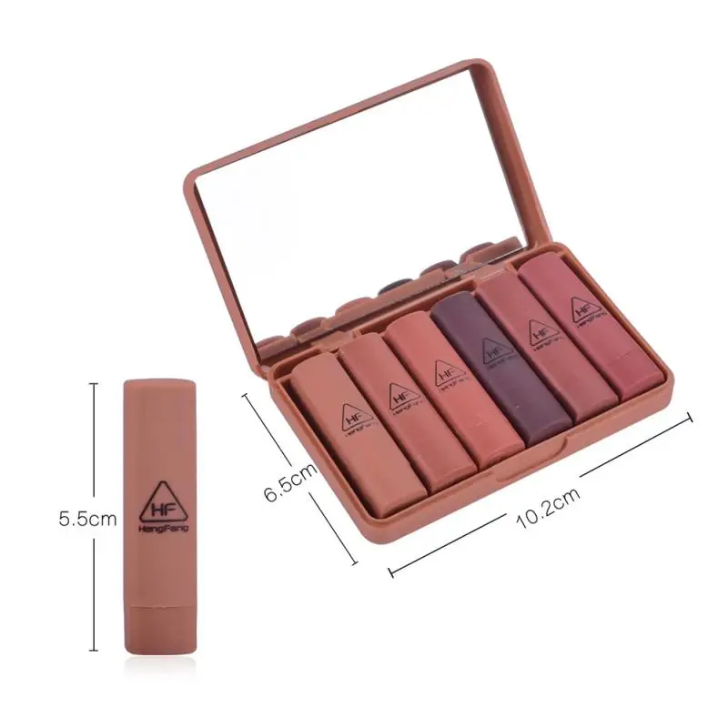 

6 Color/Set Lipstick Makeup Long-lasting Matte Pumpkin Colors With Mirror Lip Glaze Waterproof No Fading Beauty Tools TSLM1