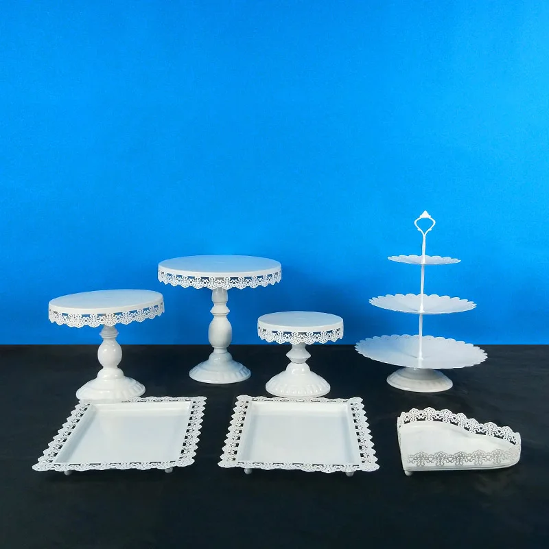 White 7pcs 5-18 шт Золотая подставка для торта круглые подставки для кексов металлическая подставка для десерта с подвесками и бусинами, золото - Цвет: White 7pcs