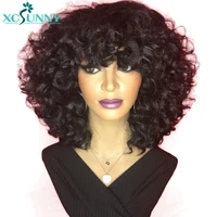 short wigs human hair machine made scalp top bob wig with bangs 200 density spiral curl remy peruvian hair curly wigs xcsunny