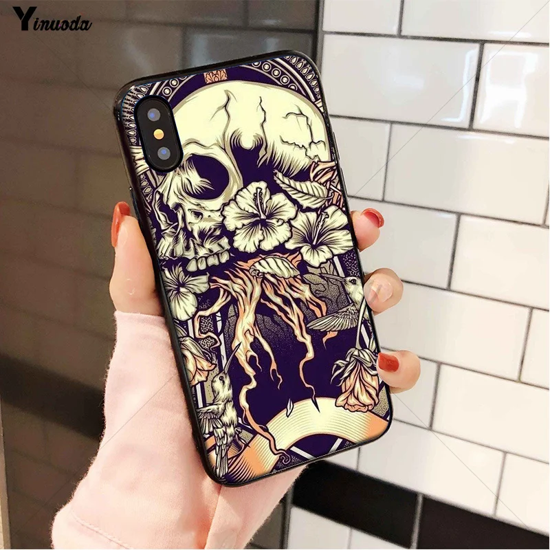 YiNuoDa Funny flower skulls DIY Printing Drawing Phone Case Shell for iPhone 5 5Sx 6 7 7plus 8 8Plus X XS MAX XR 11 11pro max | Мобильные
