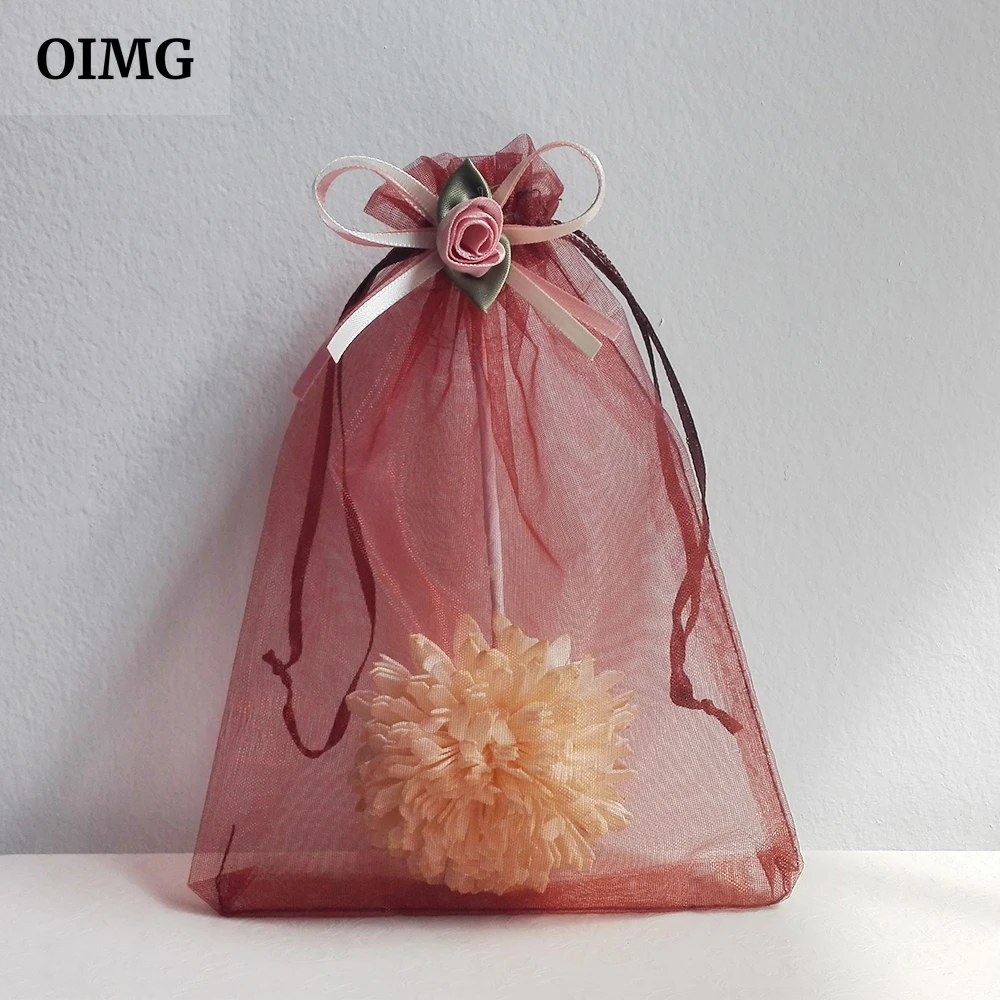 

11x16 New Brown Organza Gift Bag Jewelry Packaging Bags Wedding Party Small Drawstring Packaging Pouches Custom Wholesale 10pcs