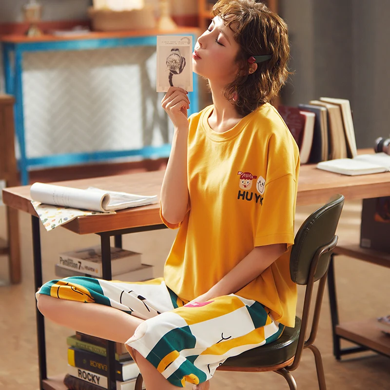 Летняя пижама для девочек хлопковая мягкая и удобная большая футболка с коротким