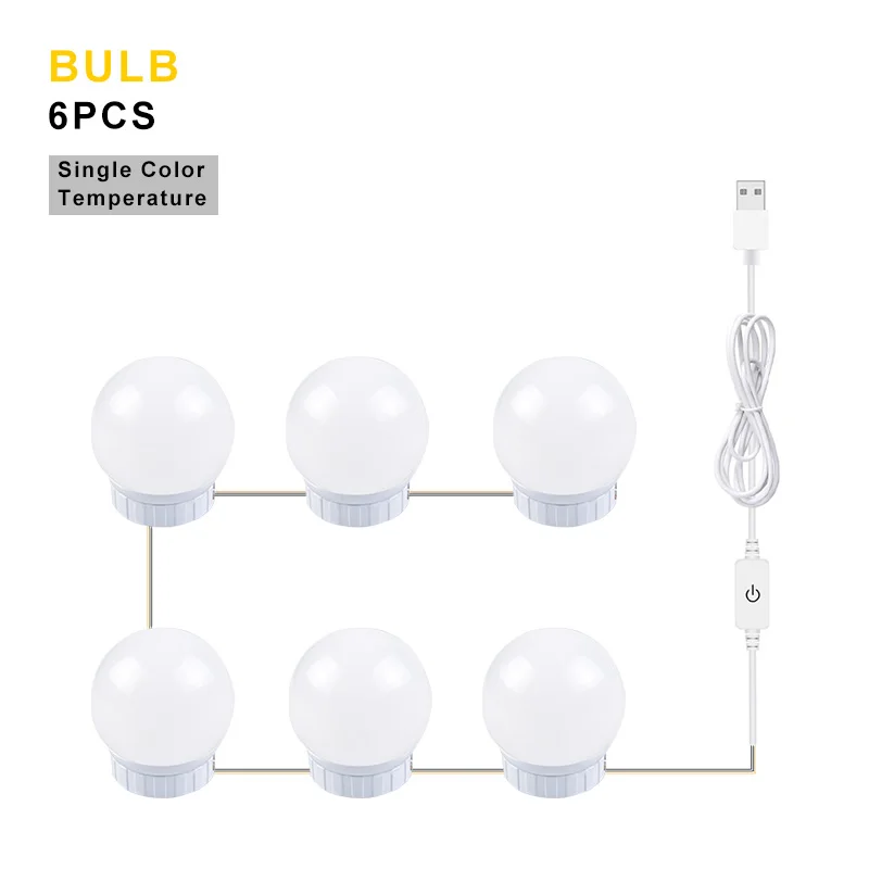 Single Color 6bulbs 5V светодиодный зеркало для макияжа светильник Vanity светильник s Плавная затемнения настенный светильник 2/6/10/14 лампы Комплект для туалетного столика светодиодный зеркало с подсветкой led лампа - Испускаемый цвет: Single Color 6bulbs
