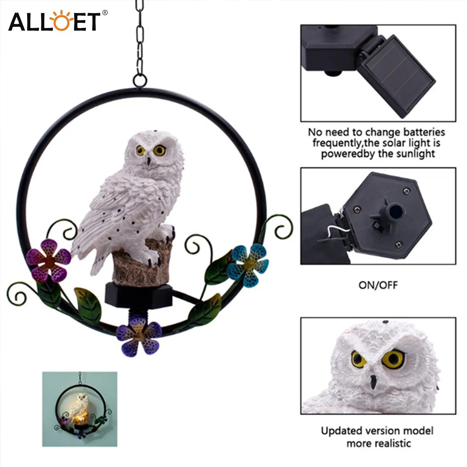 

Solar Powered Garden Light Waterproof LED Owl Hanging Decor Wind Chimes Lamp Multifunction Waterproof Practical LED Night Light