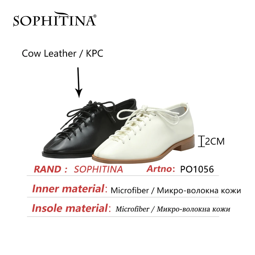 

SOPHITIAN Flat Woman Genuine Leather Pointed Toe Solid Excellent Sewing Lace Up Dress Causal Office Lady Shoes PO1056