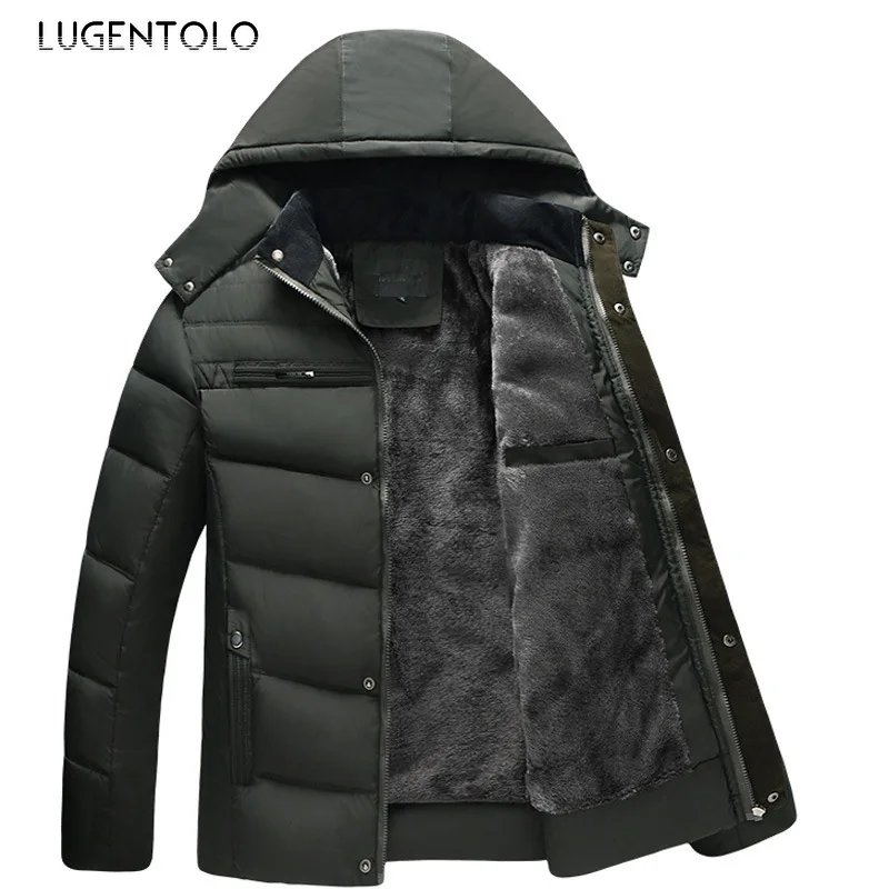 

Парка мужская с капюшоном, плотная теплая куртка с бархатным утеплителем, однотонная Повседневная простая пуховая куртка, большие размеры, ...