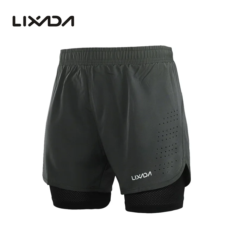 Dark Grey Lixada мужские велосипедные шорты, быстросохнущие, дышащие, для активных тренировок, упражнений, пробежек, бега, спортивные шорты с более длинной подкладкой - Цвет: Dark Grey