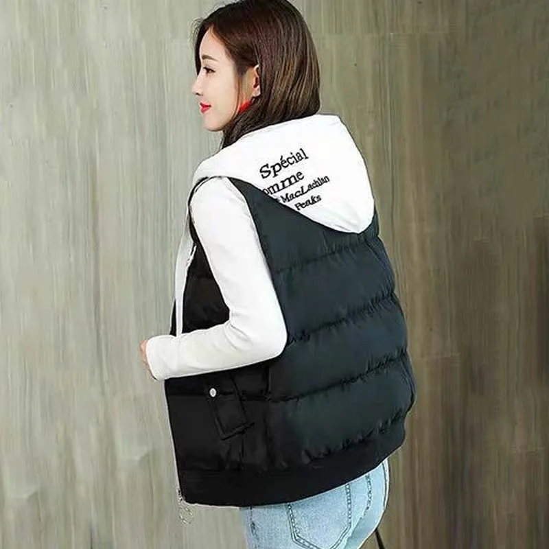 

Parkas Women's Plus Size Dadded Vest Coats 2020 Winter Cotton-Padded Zipper Big Bag Splicing Hooded Warm Waistcoat Vests Woman