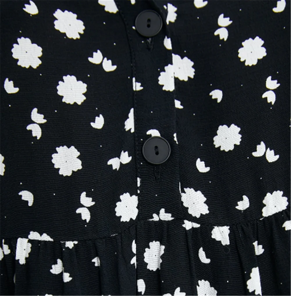 Женское мини платье с принтом ZA богемное отложным воротником и длинным рукавом