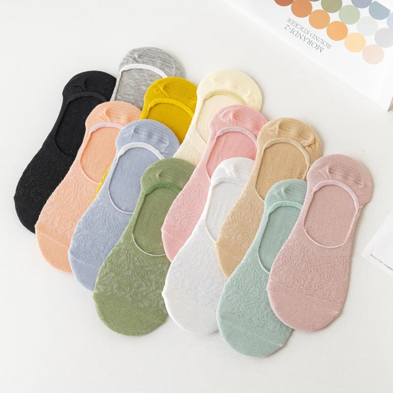 5 pair summer invisible solid color women socks slippers ladies candy color breathable non-slip silicone mesh socks skarpetki