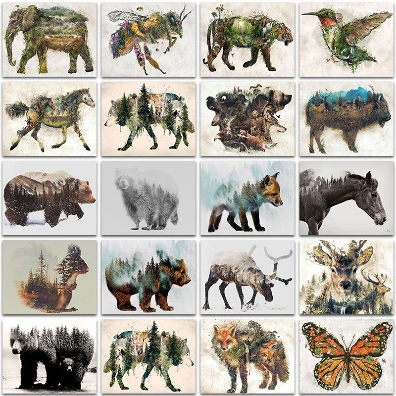 Набор для рисования алмазами животные лошадь слон тигр олень корова лиса