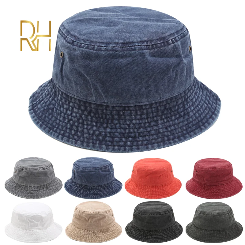 Панама женская винтажная из мытого хлопка однотонная пляжная с широкими полями