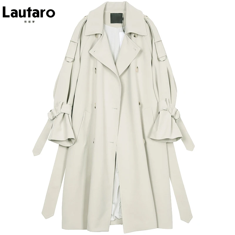 

Lautaro Autumn Long Beige trench coat for women raglan sleeve double breasted women clothes 2021 korean fashion loose overcoat