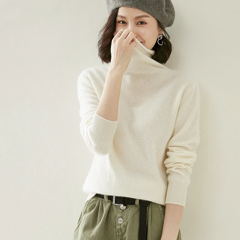 

2021 woman winter 100% Cashmere sweaters autumn knitted Pullovers High Quality Warm Female thickening Turtleneck
