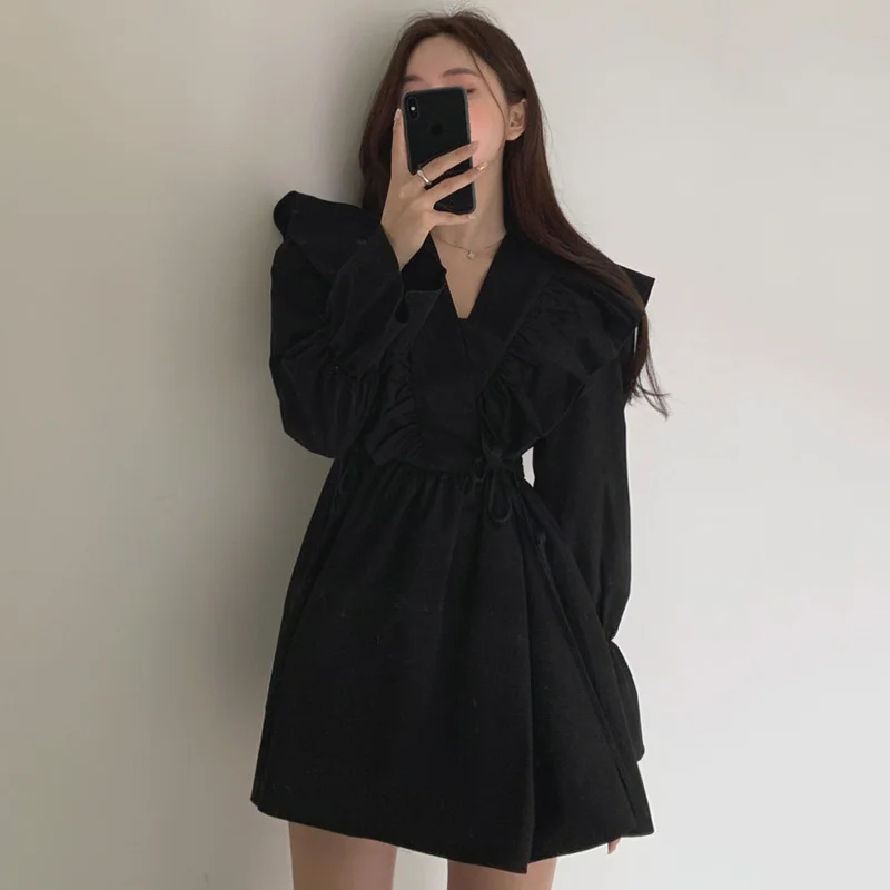 

Ruffles Dresses for Women White Dress 2021 Summer Korean Fashion Long Puff Sleeve Clothing Sweet Girl Casual Pleated 1 order