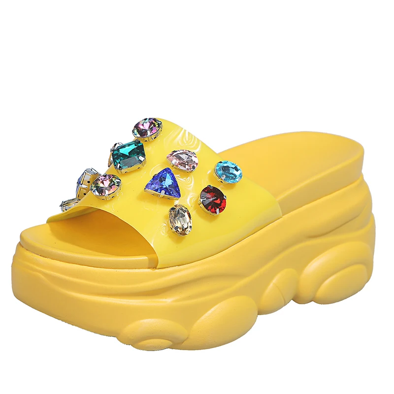 

Glitter Slides Slippers Women Summer Sliders Shoes Fashion Heeled Mules On A Wedge Pantofle Platform Jelly Luxury High 2021