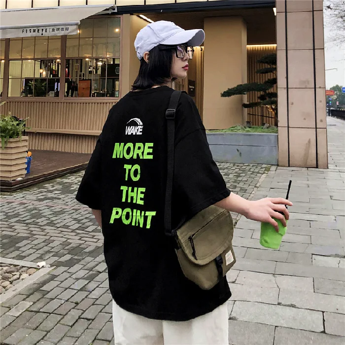 

Oversize Short-sleeved Top Half-sleeved Women's Loose Mid-length Girl T-shirt 2021 New Wild Ins Tide