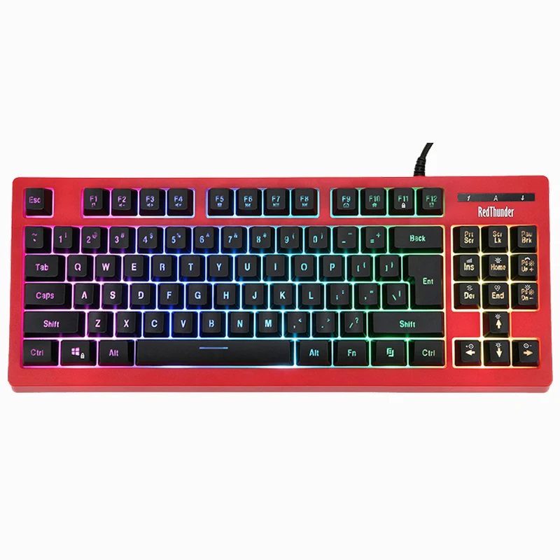 

Wired gaming keyboard USB mechanical feel backlit keyboard 87 keycap RGB ergonomic Russian keyboard for PC computer gamers