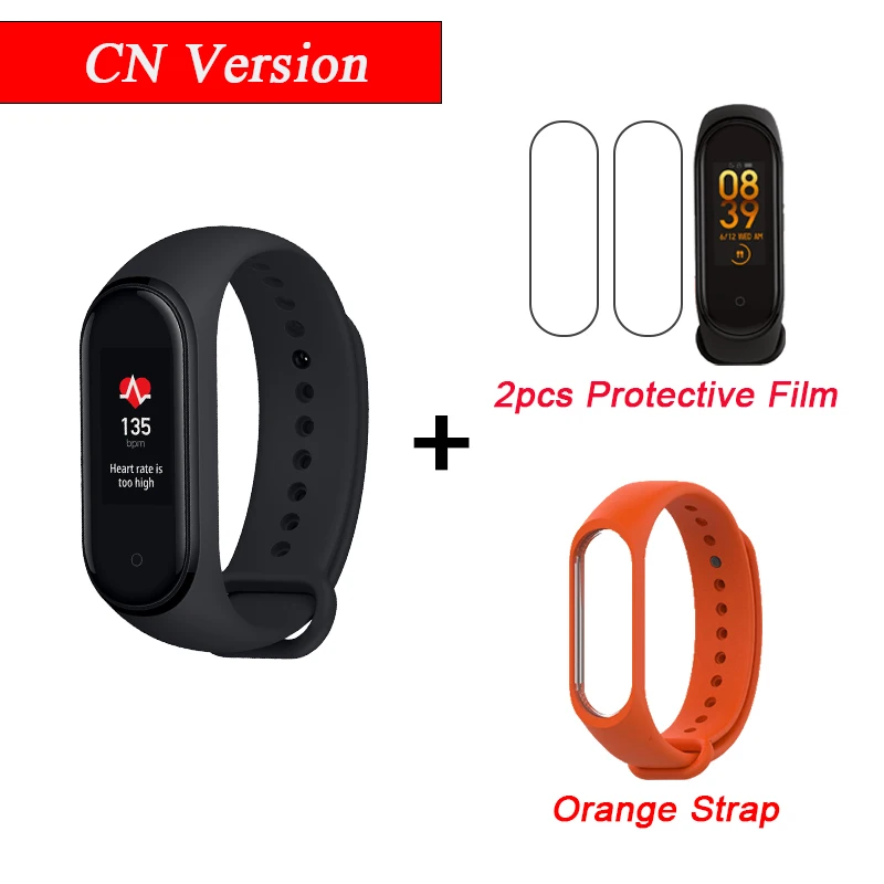 CN Add 2Film Orange Xiaomi mi Band 4 Smart mi band 4 водонепроницаемый пульсометр фитнес 135 мАч Bluetooth 5,0 50 м цветной экран - Цвет: CN Add 2Film Orange