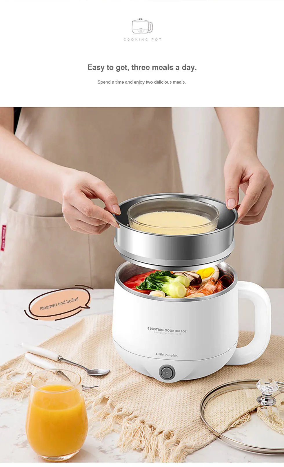 110V/220V Mini Multifunctional Electric Cooking Pot Machine Single/Double Layer Available Rice Cooker Steamed Non-stick coating