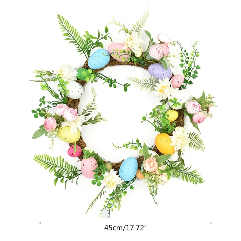 

Easter Garland Eggs Rattan Wreath Artificial Flower Door Hang Easter Decoration