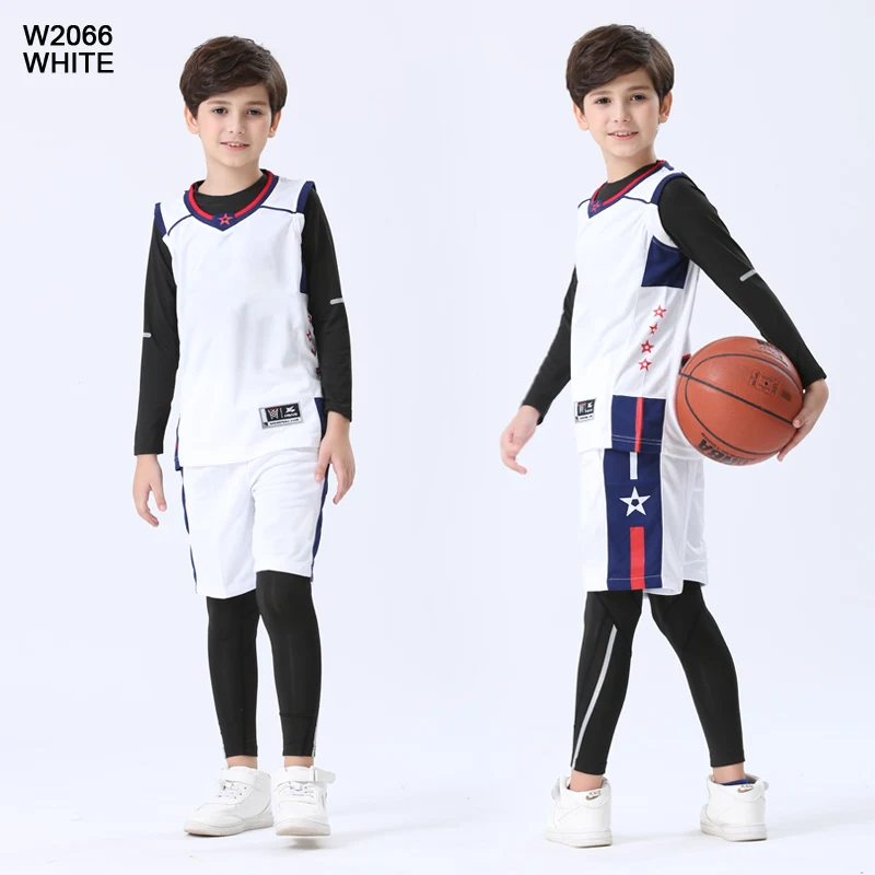 W2066 white 4 шт./компл. Детские зимние штаны сжатия спортивные костюмы баскетбольные майки Тренажерный зал Спортивный тренировочный баскетбольная форма - Цвет: W2066 white