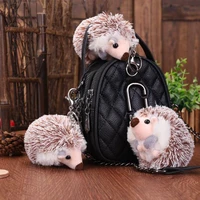 1pc cute plush pompon hedgehog animal keychain bag 10cm mobile phone pendant keyring