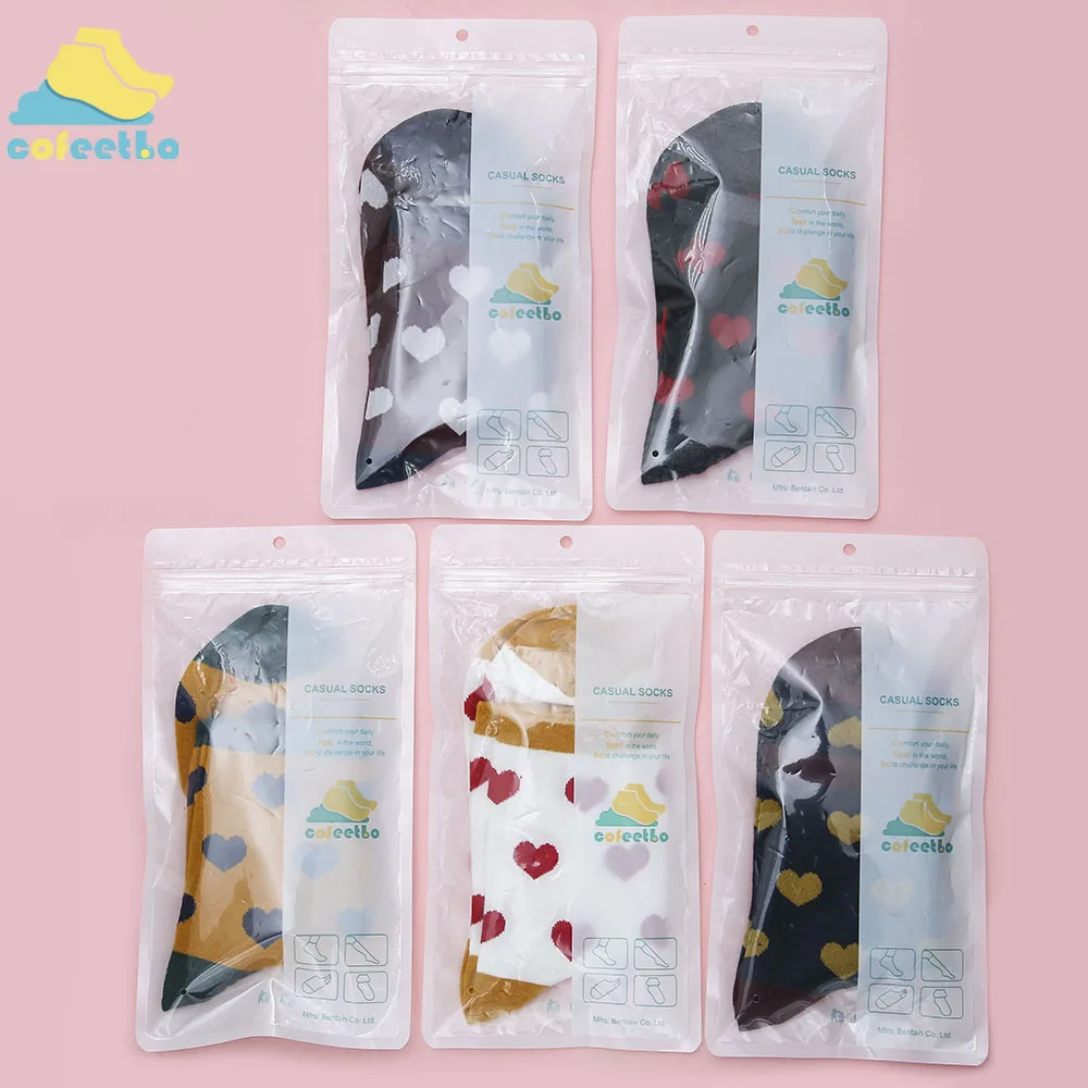 

Cofeetbo Women Love Heart Pattern Cotton Socks Harajuku Loose Mid Tube Socks Funny Casual Ankle Sox Autumn Winter Warm Footwear