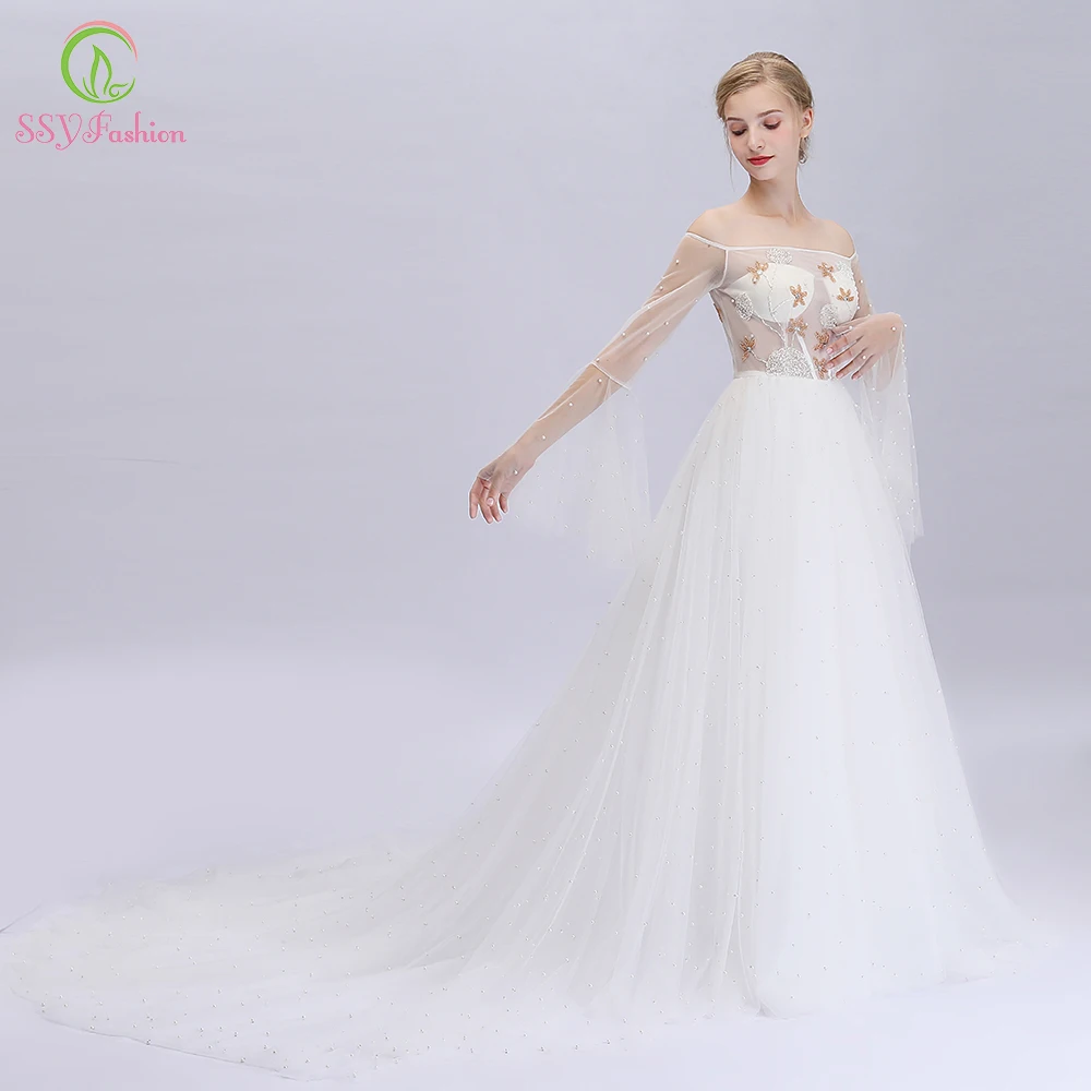 SSYFashion 2019 новое белое вечернее платье lllsion с вырезом лодочкой блестками бисером со