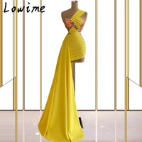 yellow one shoulder pleated mini cocktail party dress african women short robes de soir%c3%a9e sexy evening gowns