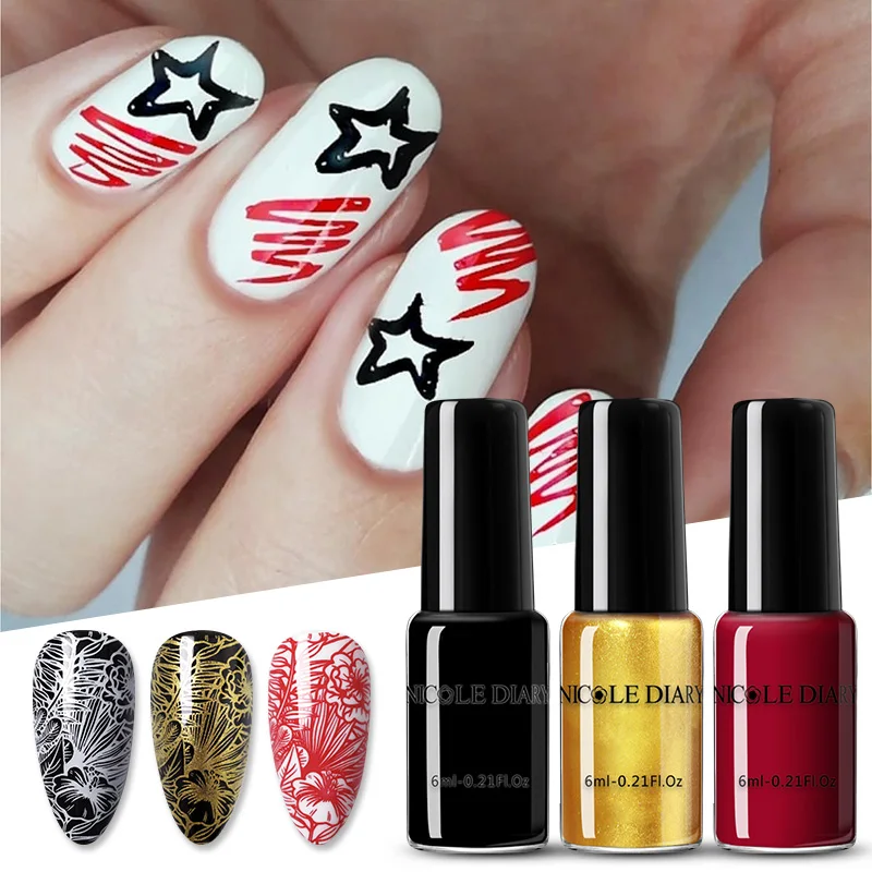Николь дневник стемпинг ногтей покрытие красочные черный белый цвет нейл арта