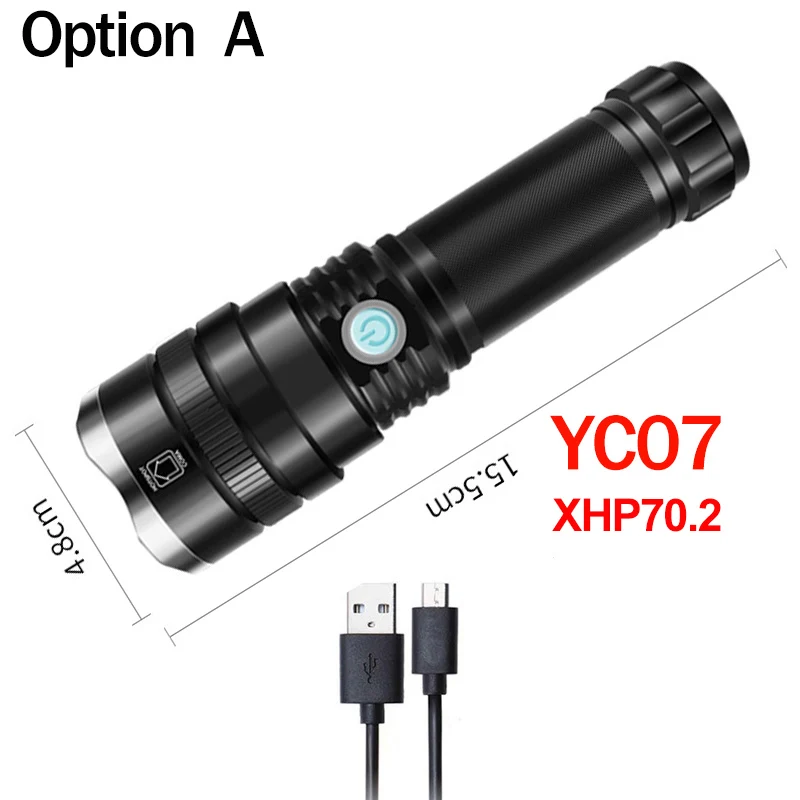 Option A XHP70.2 мощный светодиодный светильник-вспышка, масштабируемый супер светильник фонарь, перезаряжаемый аккумулятор, водонепроницаемая лампа, ультра яркий фонарь для рыбалки - Испускаемый цвет: Option A