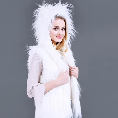 

Top Nightclub LED Lights Dance Party Hooded Faux Fur Coat high quality