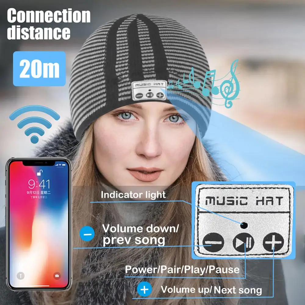 Bluetooth 5 0 наушники стерео музыка шапка зимние беспроводные крышка гарнитура с