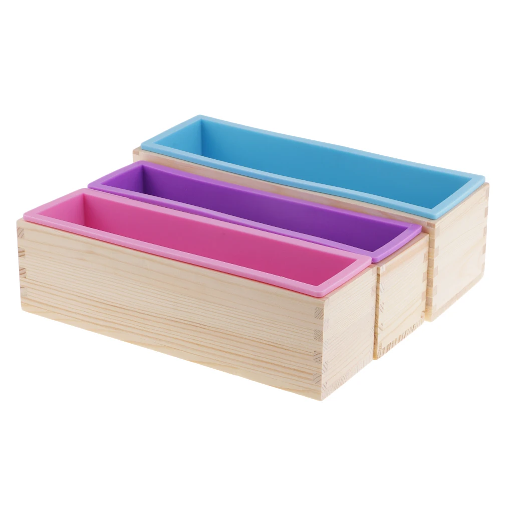 3 шт. прямоугольные силиконовые формы для мыла с деревянной коробкой включая