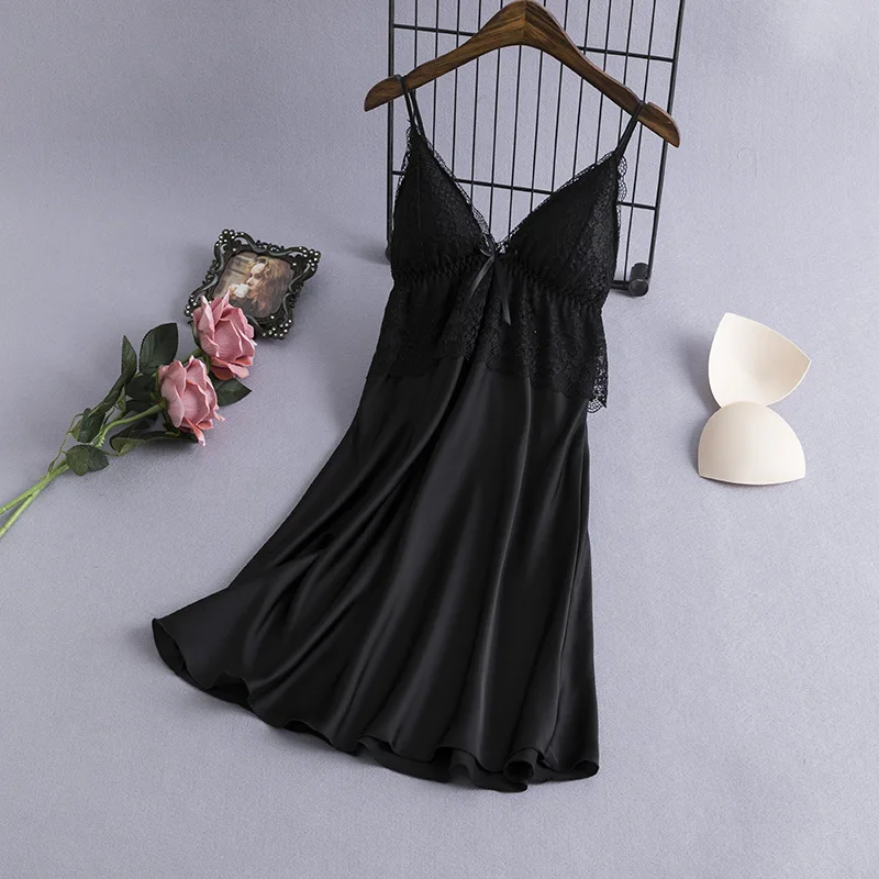 black Fiklyc, нижнее белье, шелковые пижамы для женщин, костюм для сна, новинка, летняя Пижама, mujer, сексуальное кружевное белье, женская пижама, атласная, лучшее - Цвет: black