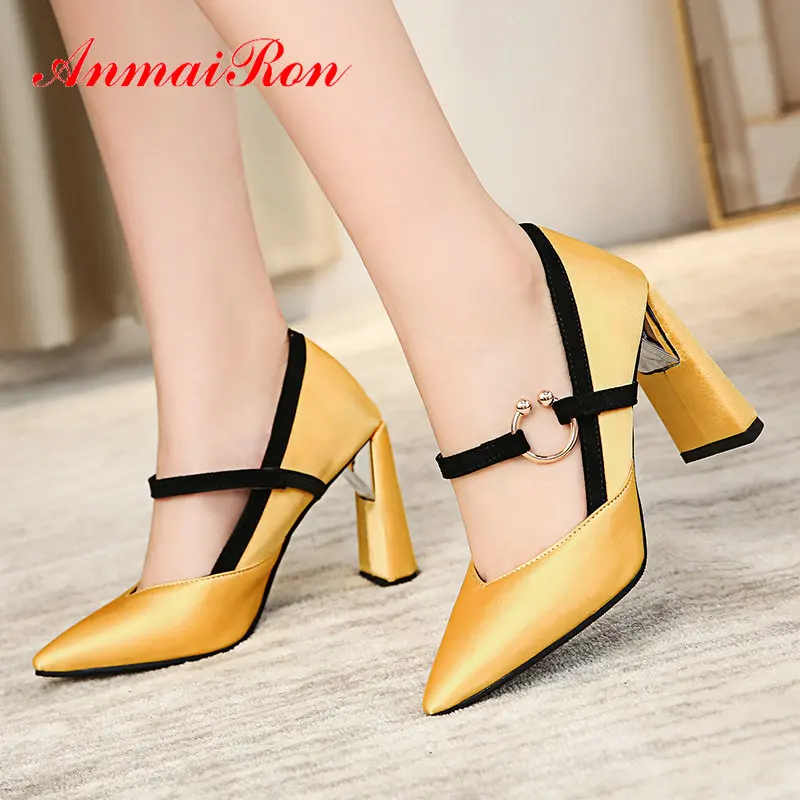 

ANMAIRON 2020 High Heels Basic Sexy Pointed Toe Buckle Strap Womens Shoes Fashion Wedding Metal Decoration Women Pumps