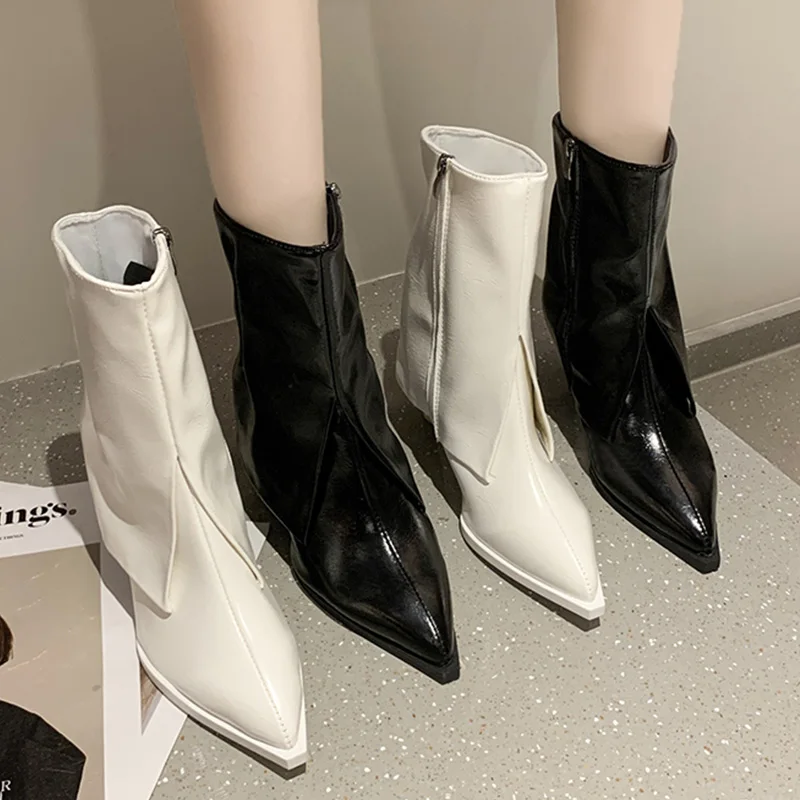 Winter Modern Boots Women 2021 Fashion Pointed Toe Thin Heels Shoes  Autumn Female Zippers Shoes For Ladies Chelsea Boots