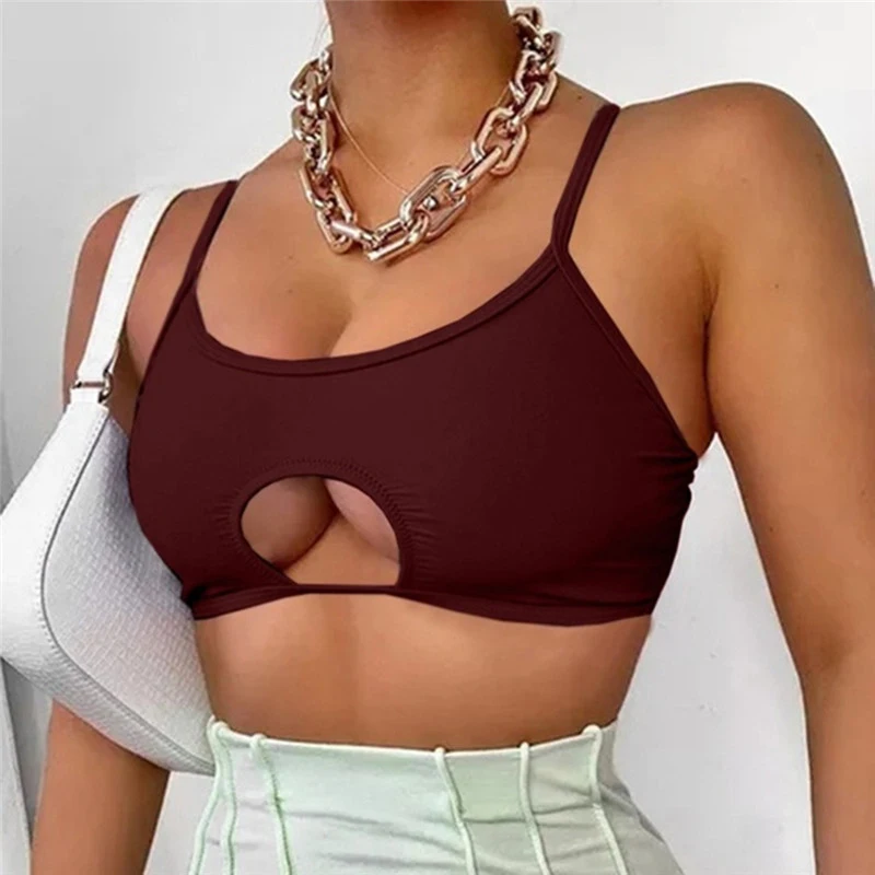 

Kayotuas Women Camisole Sexy Sleeveless Strap Tank Vest Clubwear Crop Tops Bodycon Slim Push Up Hot Sale Hollow Out Underwear