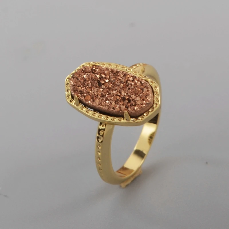 rose gold druzy Трендовое кольцо из натуральной друзы Размер 6 Радужное титановое AB Drusy кольца для женщин модные повседневные драгоценные камни женские кольца Агаты кольцо Прямая поставка - Цвет основного камня: rose gold druzy
