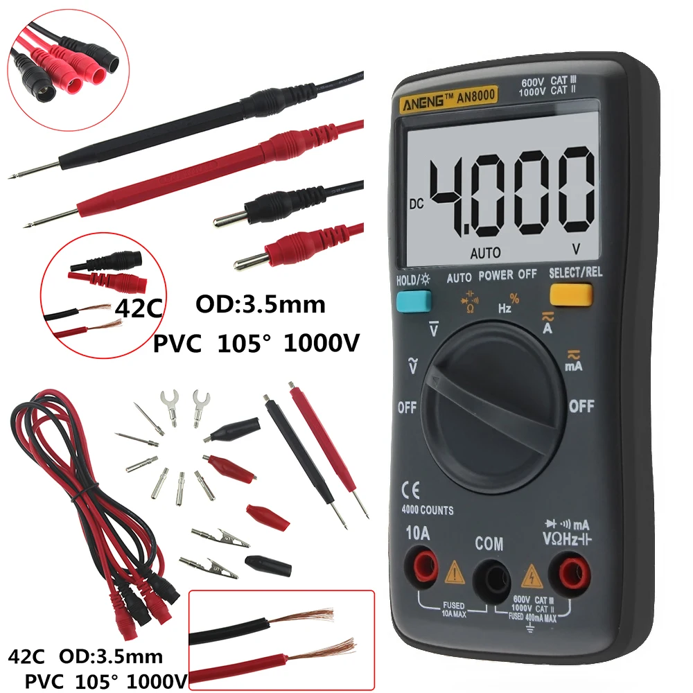 

ANENG AN8000 Digital Multimeter 4000 counts profesional capacitor tester esrs meter richmeters inductance meter digital tester