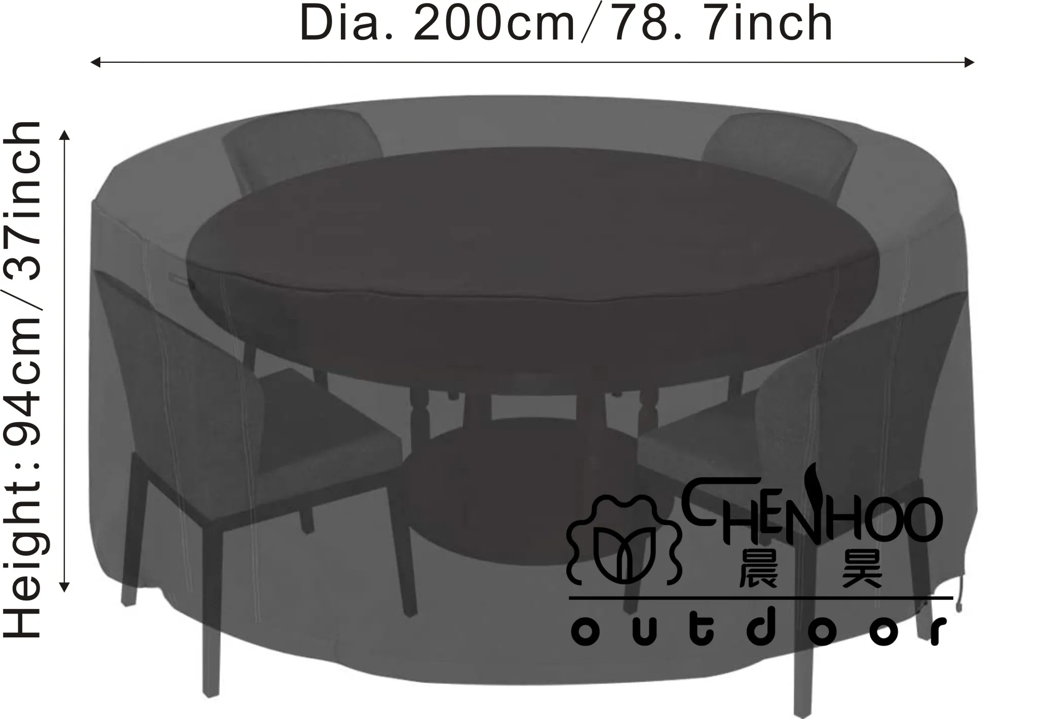 

Medium Size Dia.200x94cm Protect Outdoor Indoor Garden Furniture Round Table Anti-UV Waterproof Snow Dustproof Sofa Covers