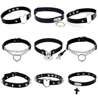 punk rock gothic pu leather heart round spike rivet collar studded choker necklace body jewelry birthday party collares de moda