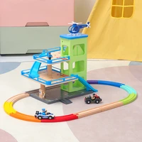 wooden track parking lot toy garage playset for toddlers with tracks elevator parking lot educational toys for boys and girls