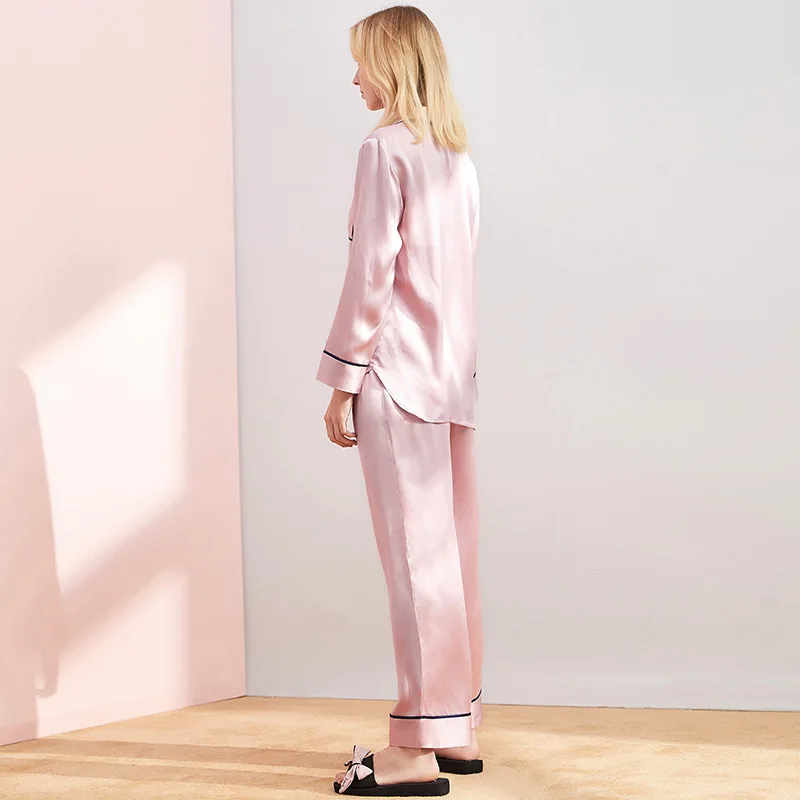 Women's Silk Pajamas New Large Size Mulberry Silk Long-Sleeved Home Service Two-Piece Suit