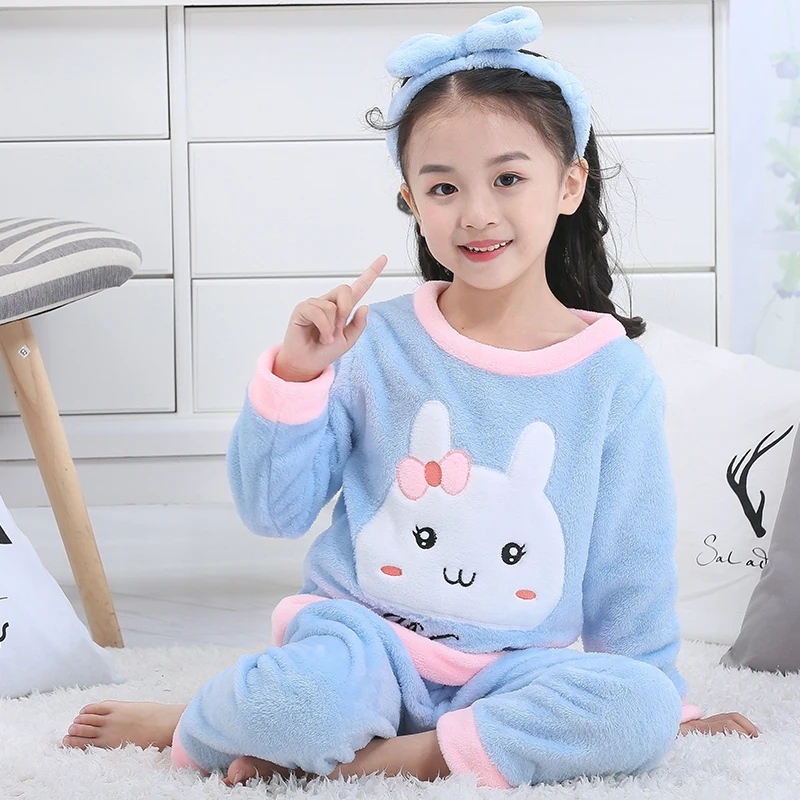 

Thick Flannel Pajamas Set for Children Homewear Warm Kids Girl Pijama Loungewear Coral Fleece 3-12T Students Tracksuit Nightwear