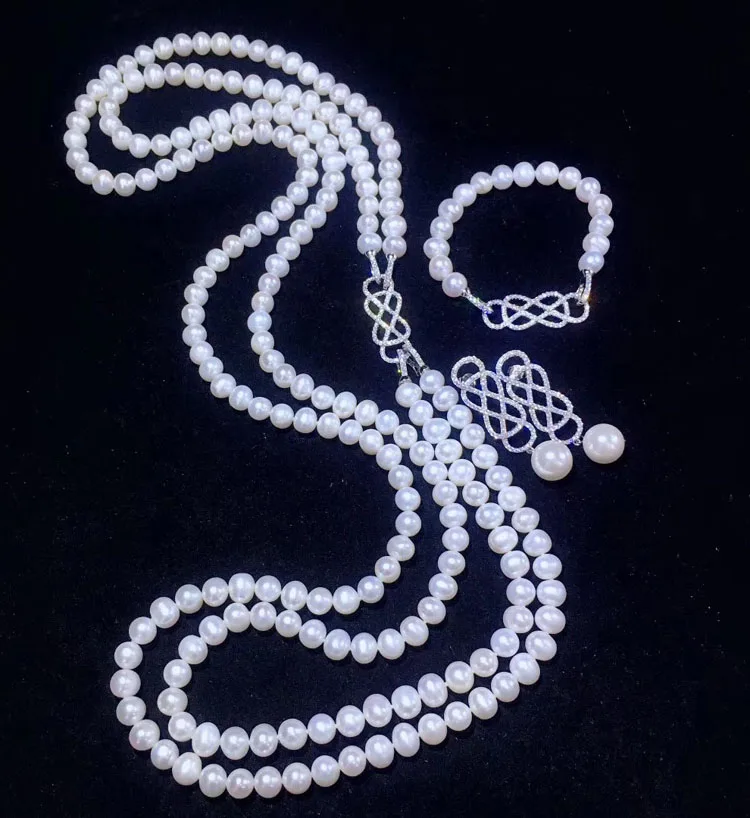

Jewelry Natural Pearl 2 Strands White Pearl CZ Connector Necklace/Bracelet /Stud Earrings