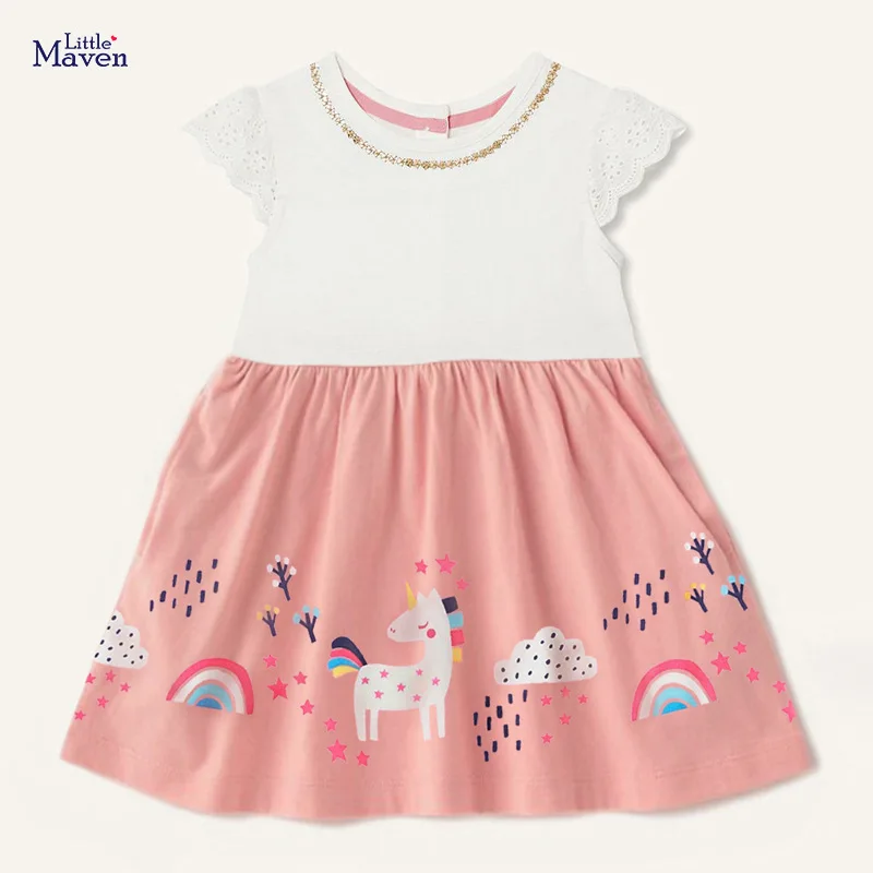 

Little maven 2023 Dress Lace Cuff Pretty Elegant Baby Girls Lovely Children Casual Clothes for Kids Toddler 2-7 years