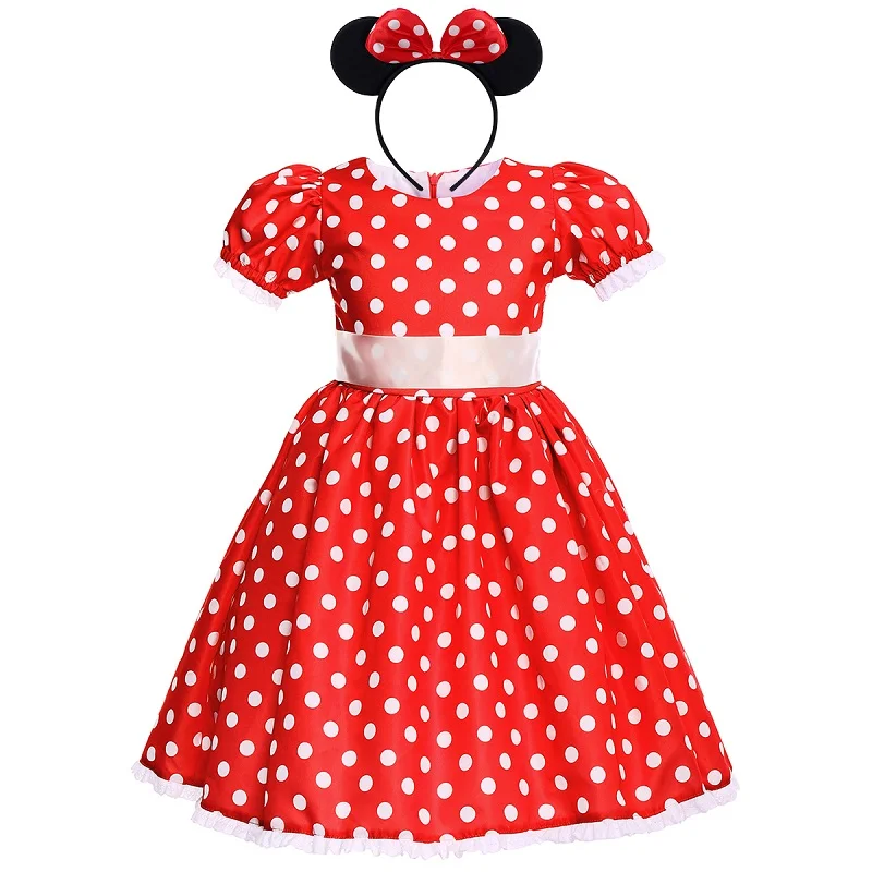 C with headband Маскарадный костюм Минни Маус для девочек; детские маскарадные костюмы на день рождения, Хэллоуин; бальное платье; платье в горошек для фотосъемки - Цвет: C with headband